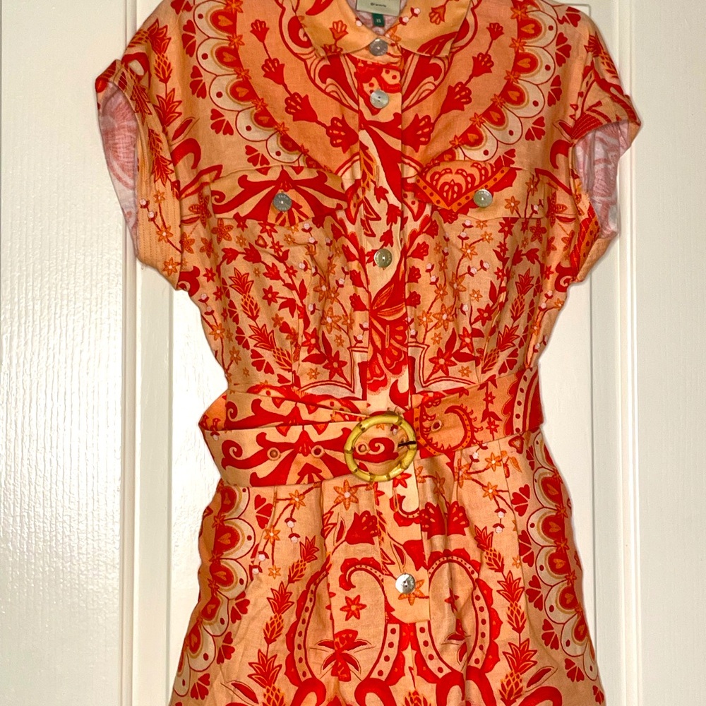 Vibrant Orange and Peach Patterned Romper by Farm Rio